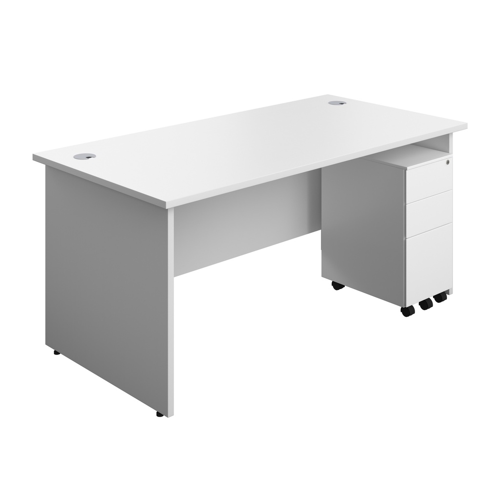 Panel Rectangular Desk + 3 Drawer Slimline Steel Pedestal Bundle (FSC) | 1600X800 | White/White | 