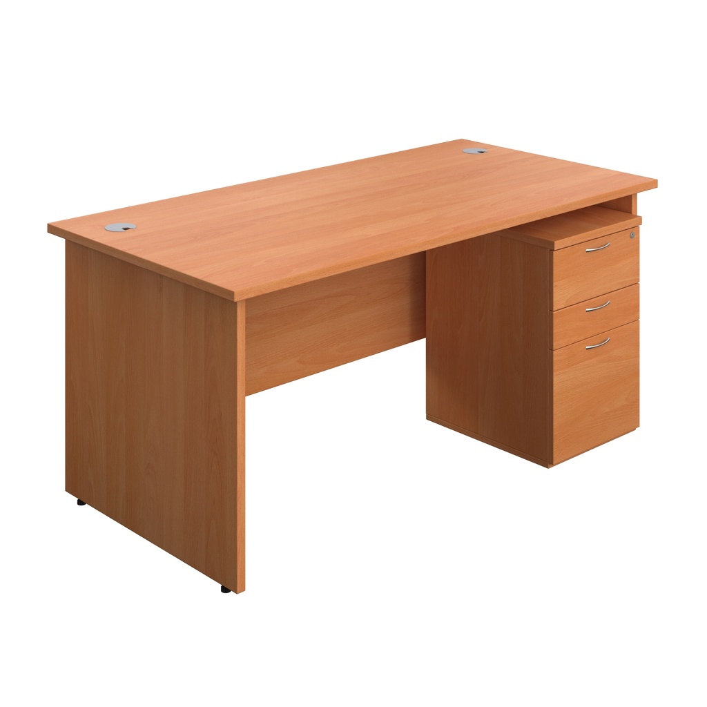 Panel Rectangular Desk + 3 Drawer Under Desk Pedestal Bundle (FSC) | 1600X800 | Beech/Beech | 