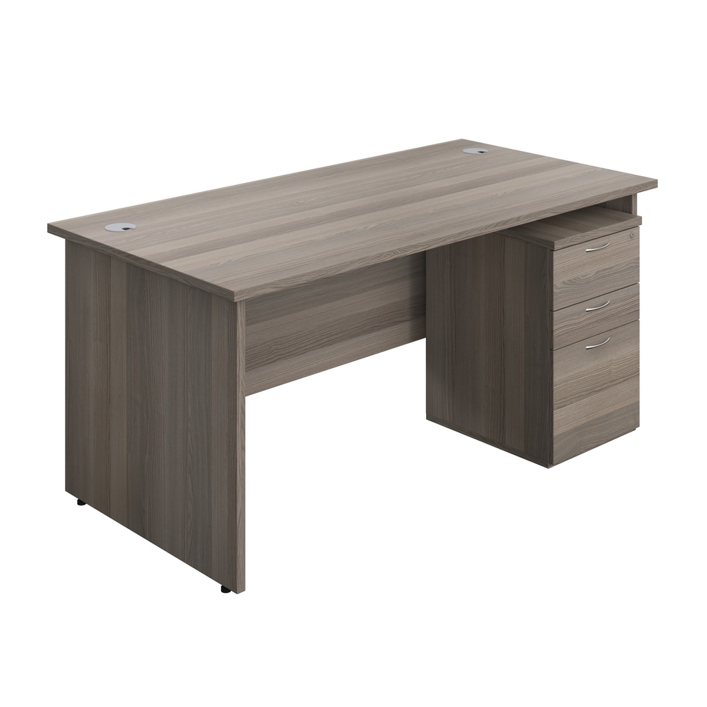 Panel Rectangular Desk + 3 Drawer Under Desk Pedestal Bundle (FSC) | 1600X800 | Grey Oak/Grey Oak | 