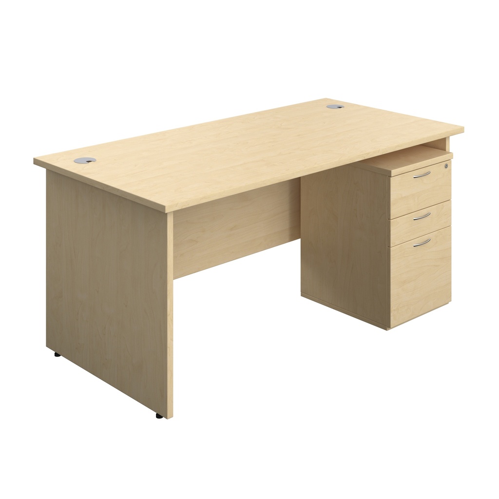 Panel Rectangular Desk + 3 Drawer Under Desk Pedestal Bundle (FSC) | 1600X800 | Maple/Maple | 