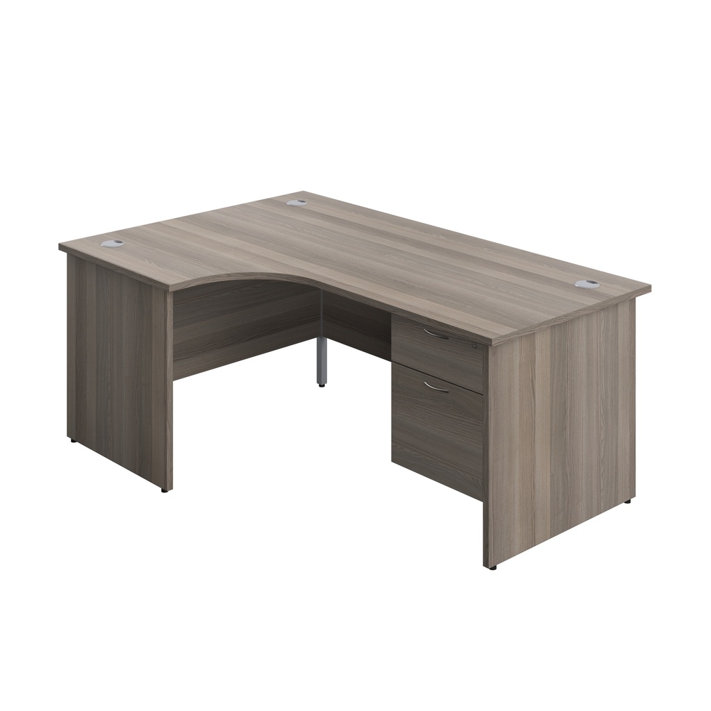 Panel Left Hand Radial Desk + 2 Drawer Fixed Pedestal Bundle (FSC) | 1800X1200 | Grey Oak/Grey Oak | 