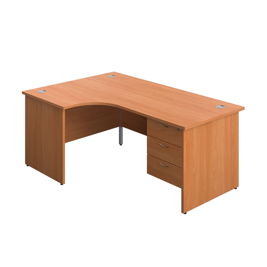 Panel Left Hand Radial Desk + 3 Drawer Fixed Pedestal Bundle (FSC) | 1800X1200 | Beech/Beech | 