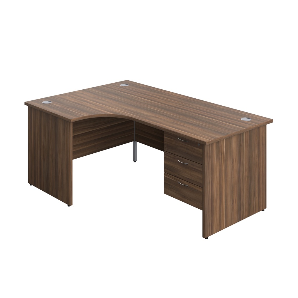 Panel Left Hand Radial Desk + 3 Drawer Fixed Pedestal Bundle (FSC) | 1800X1200 | Dark Walnut/Dark Walnut | 