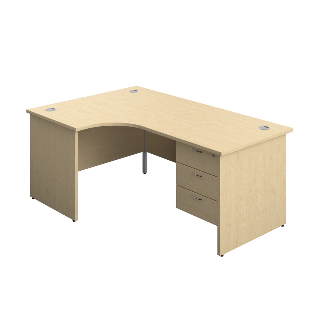 Panel Left Hand Radial Desk + 3 Drawer Fixed Pedestal Bundle (FSC) | 1800X1200 | Maple/Maple | 
