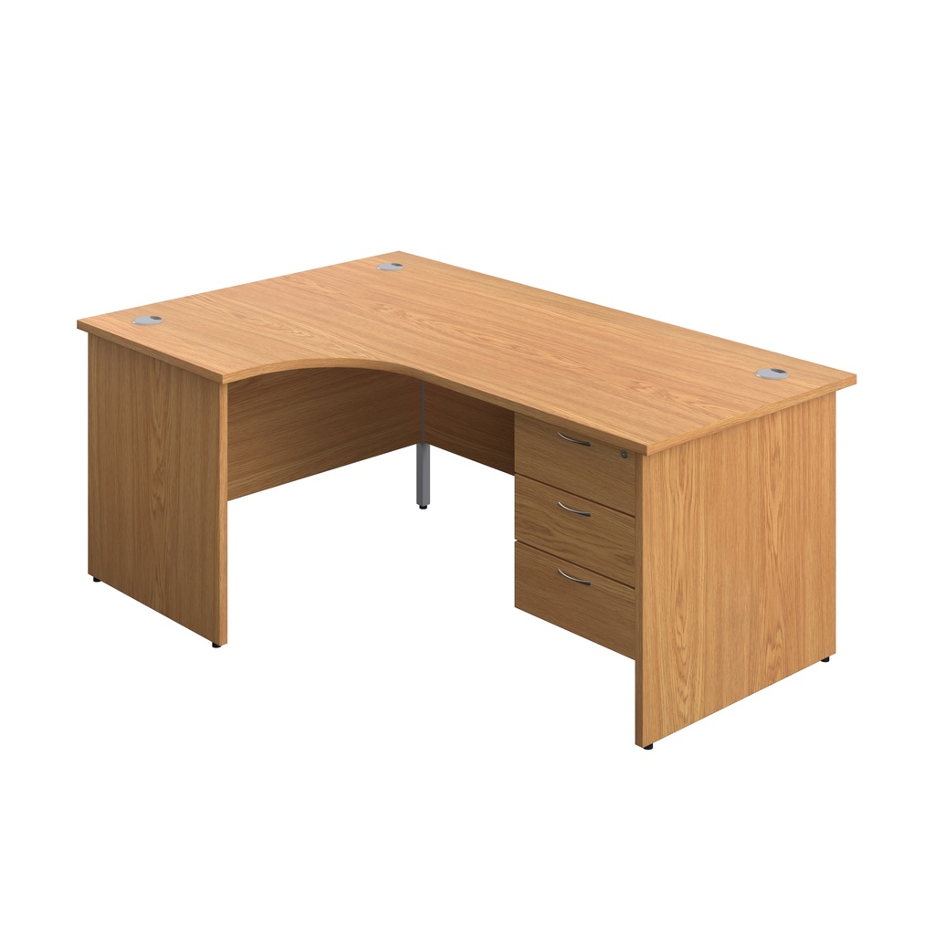 Panel Left Hand Radial Desk + 3 Drawer Fixed Pedestal Bundle (FSC) | 1800X1200 | Nova Oak/Nova Oak | 
