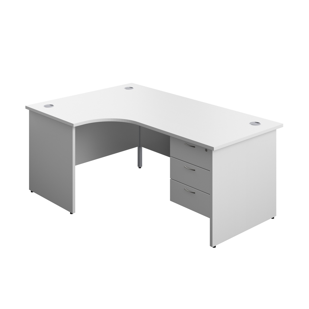 Panel Left Hand Radial Desk + 3 Drawer Fixed Pedestal Bundle (FSC) | 1800X1200 | White/White | 