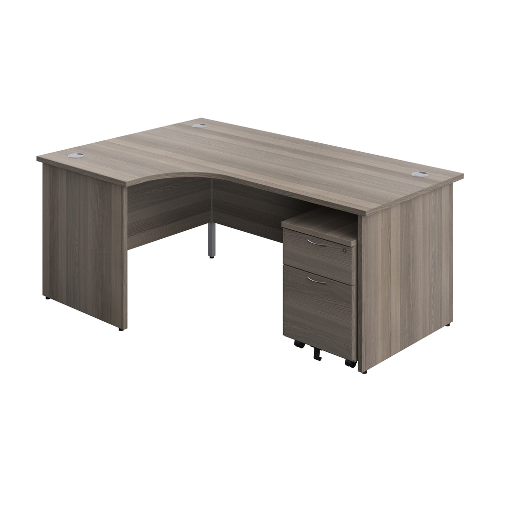 Panel Left Hand Radial Desk + 2 Drawer Mobile Pedestal Bundle (FSC) | 1800X1200 | Grey Oak/Grey Oak | 