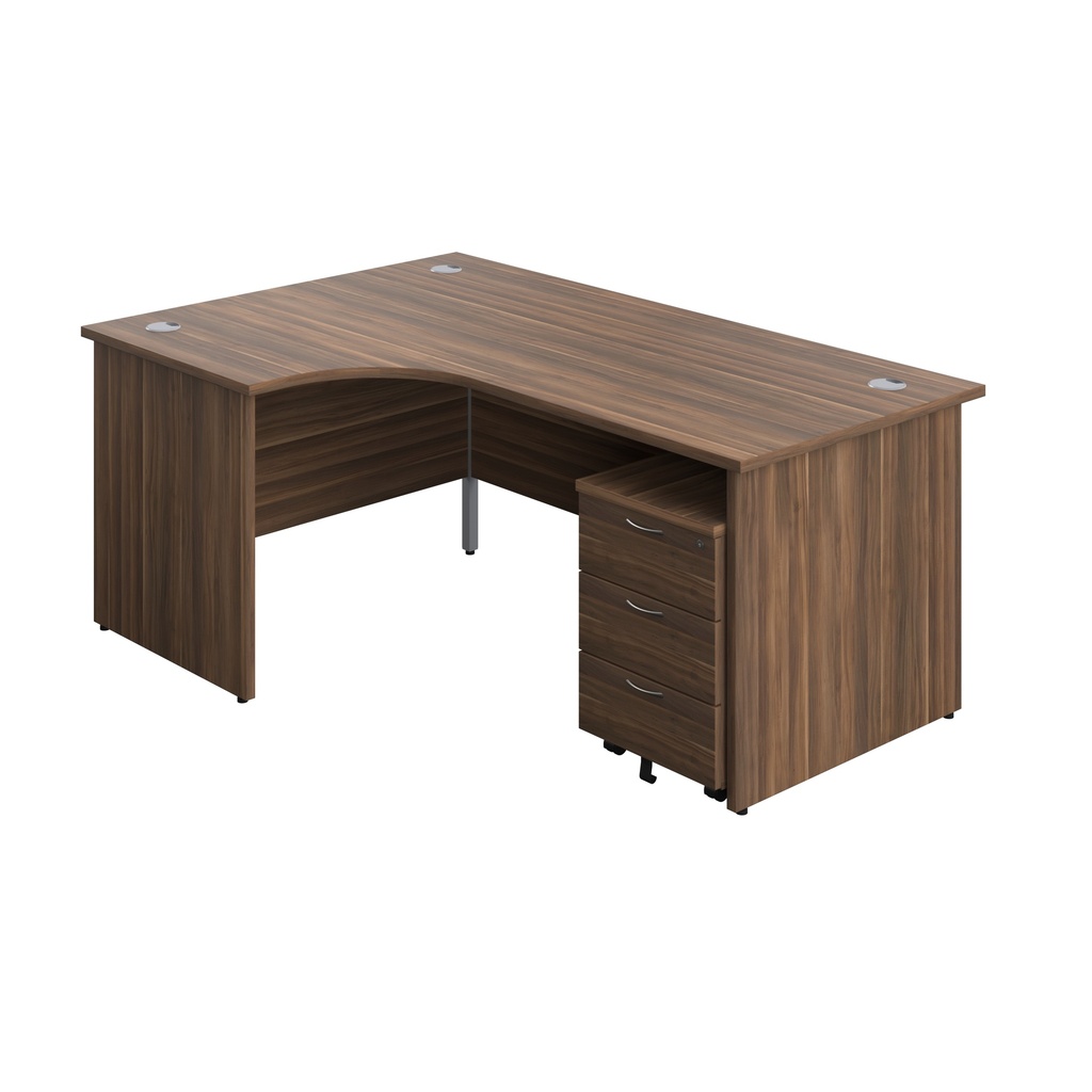 Panel Left Hand Radial Desk + 3 Drawer Mobile Pedestal Bundle (FSC) | 1800X1200 | Dark Walnut/Dark Walnut | 