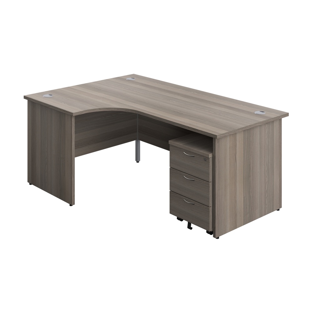 Panel Left Hand Radial Desk + 3 Drawer Mobile Pedestal Bundle (FSC) | 1800X1200 | Grey Oak/Grey Oak | 