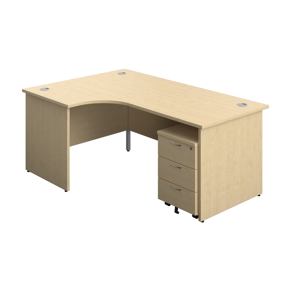 Panel Left Hand Radial Desk + 3 Drawer Mobile Pedestal Bundle (FSC) | 1800X1200 | Maple/Maple | 
