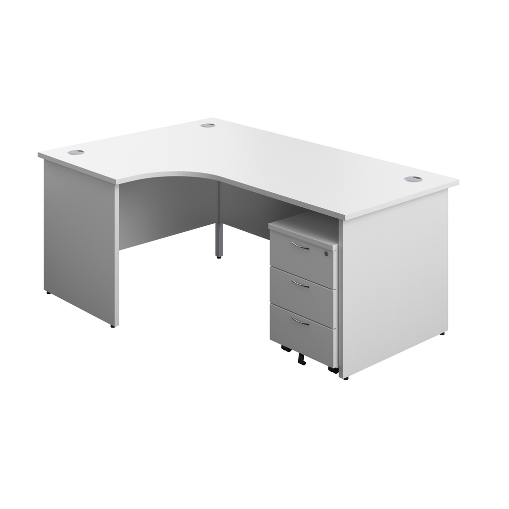 Panel Left Hand Radial Desk + 3 Drawer Mobile Pedestal Bundle (FSC) | 1800X1200 | White/White | 