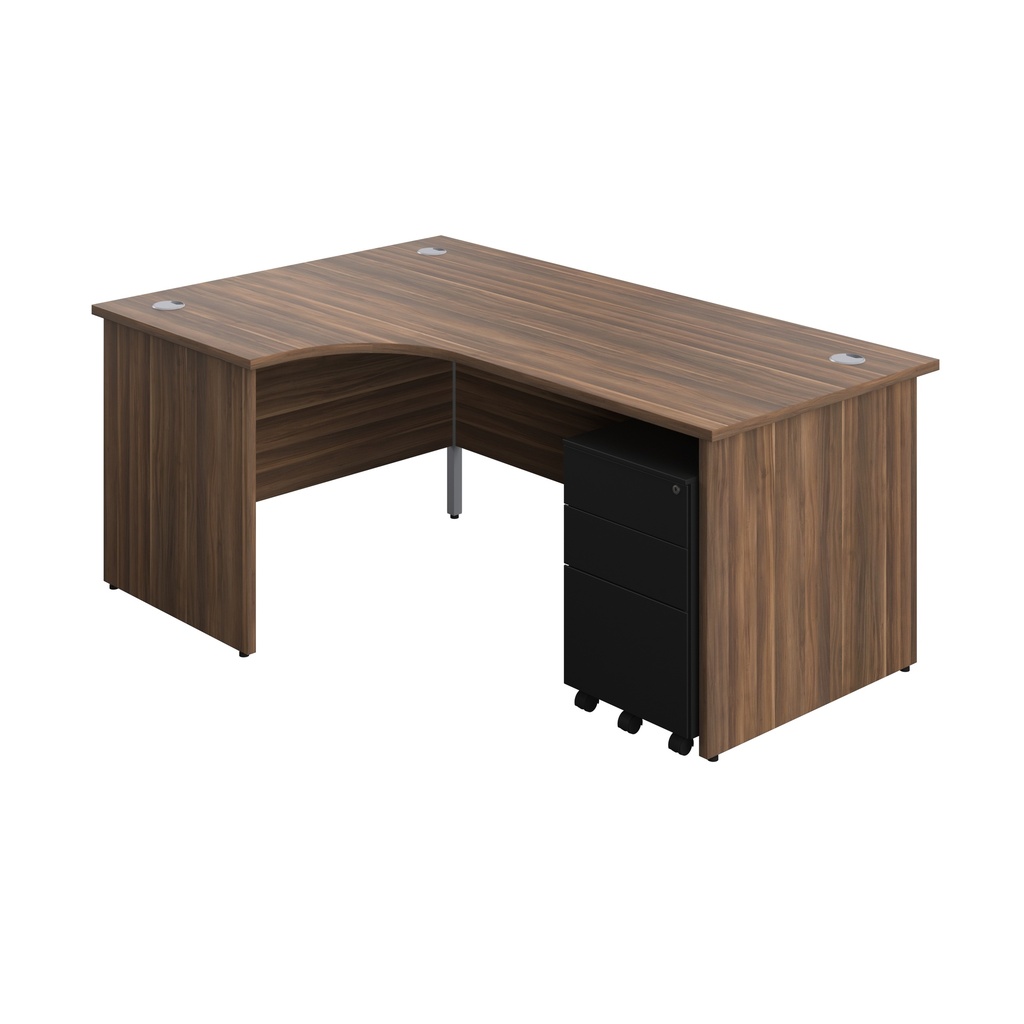 Panel Left Hand Radial Desk + 3 Drawer Steel Mobile Pedestal Bundle (FSC) | 1800X1200 | Dark Walnut/Black | 