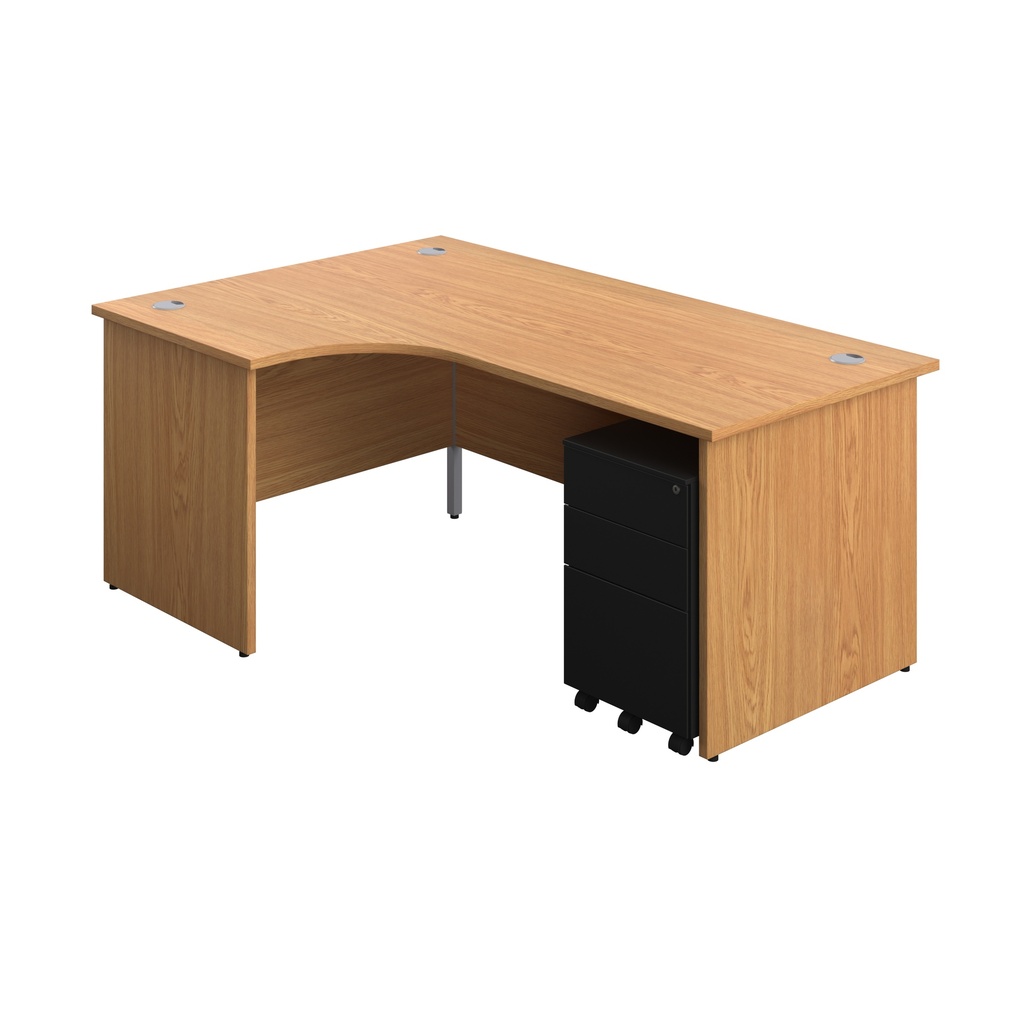 Panel Left Hand Radial Desk + 3 Drawer Steel Mobile Pedestal Bundle (FSC) | 1800X1200 | Nova Oak/Black | 