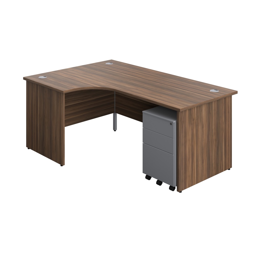 Panel Left Hand Radial Desk + 3 Drawer Steel Mobile Pedestal Bundle (FSC) | 1800X1200 | Dark Walnut/Silver | 