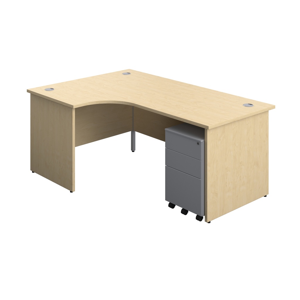 Panel Left Hand Radial Desk + 3 Drawer Steel Mobile Pedestal Bundle (FSC) | 1800X1200 | Maple/Silver | 