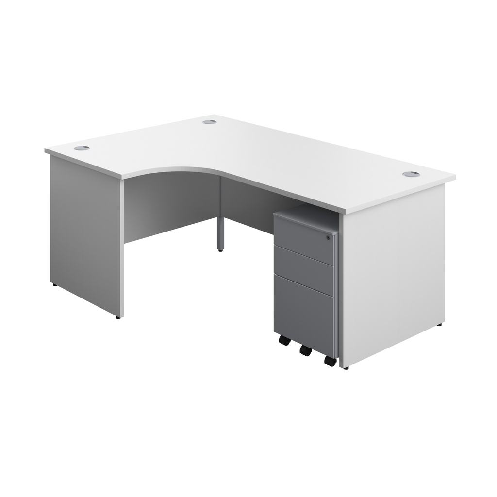 Panel Left Hand Radial Desk + 3 Drawer Steel Mobile Pedestal Bundle (FSC) | 1800X1200 | White/Silver | 