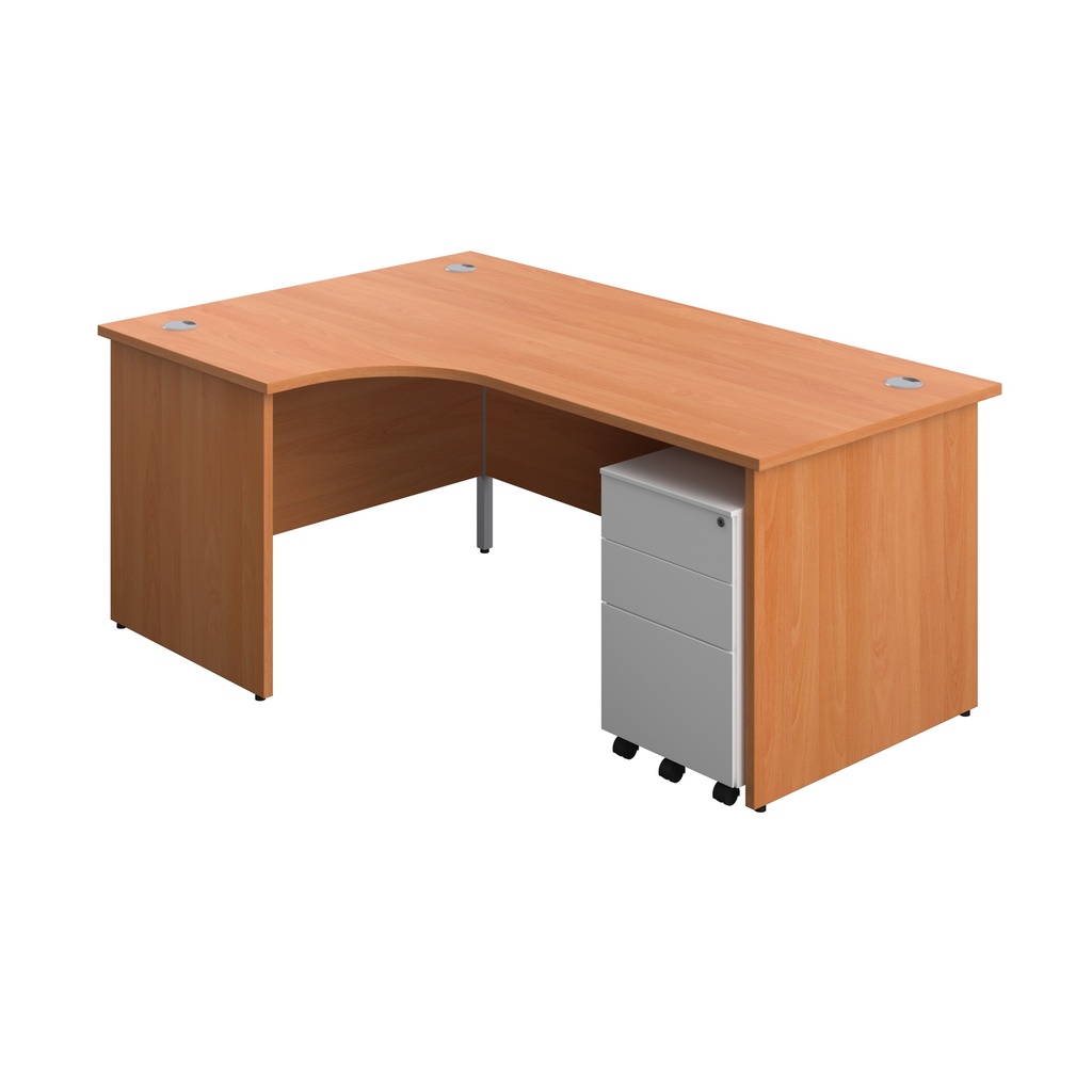 Panel Left Hand Radial Desk + 3 Drawer Steel Mobile Pedestal Bundle (FSC) | 1800X1200 | Beech/White | 