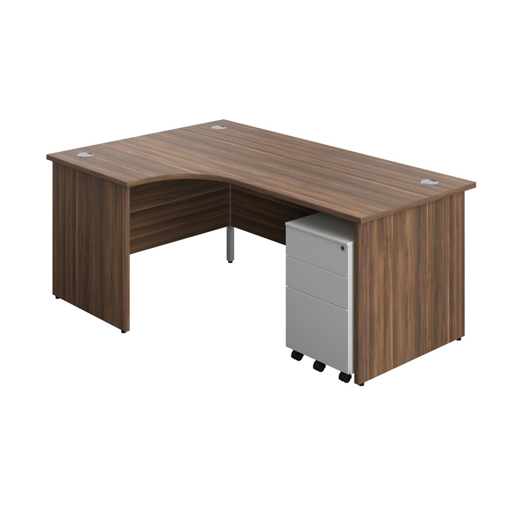 Panel Left Hand Radial Desk + 3 Drawer Steel Mobile Pedestal Bundle (FSC) | 1800X1200 | Dark Walnut/White | 