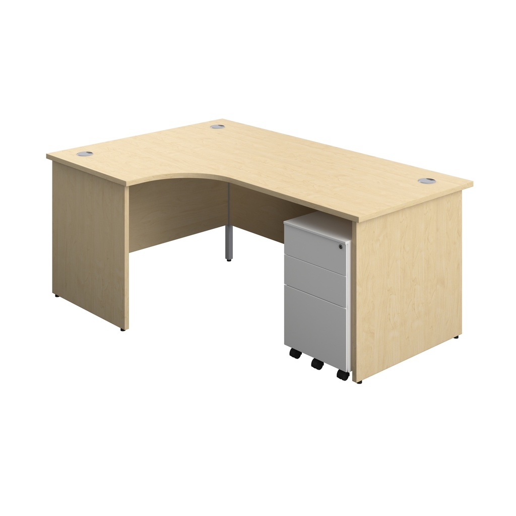 Panel Left Hand Radial Desk + 3 Drawer Steel Mobile Pedestal Bundle (FSC) | 1800X1200 | Maple/White | 