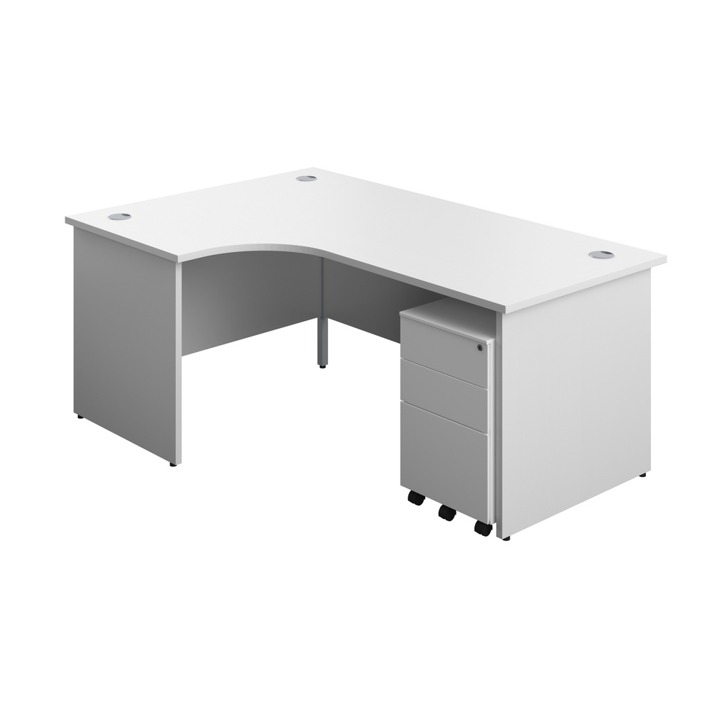 Panel Left Hand Radial Desk + 3 Drawer Steel Mobile Pedestal Bundle (FSC) | 1800X1200 | White/White | 