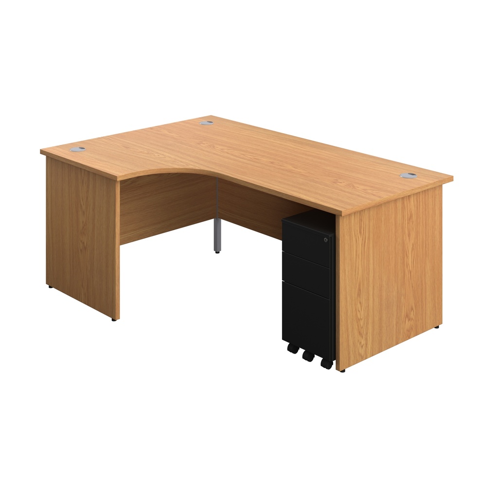 Panel Left Hand Radial Desk + 3 Drawer Slimline Steel Mobile Pedestal Bundle (FSC) | 1800X1200 | Nova Oak/Black | 