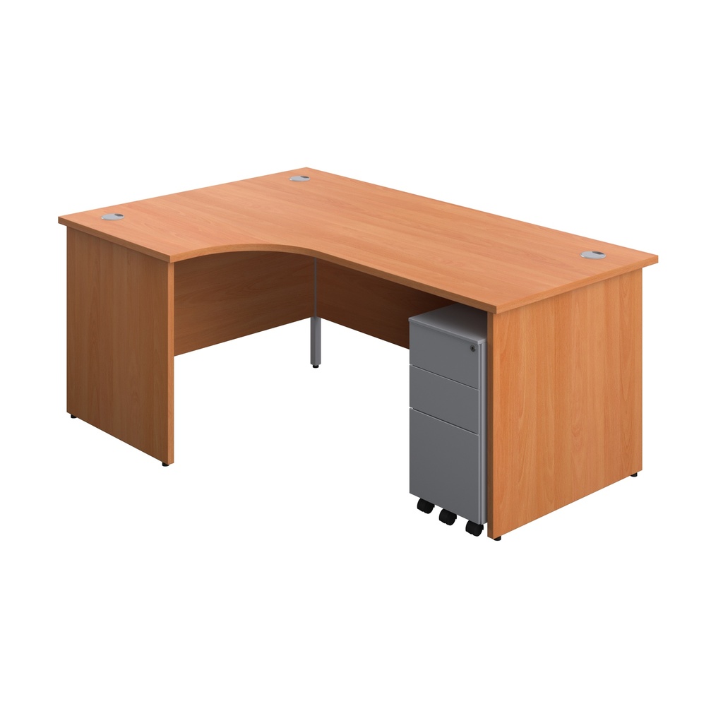 Panel Left Hand Radial Desk + 3 Drawer Slimline Steel Mobile Pedestal Bundle (FSC) | 1800X1200 | Beech/Silver | 