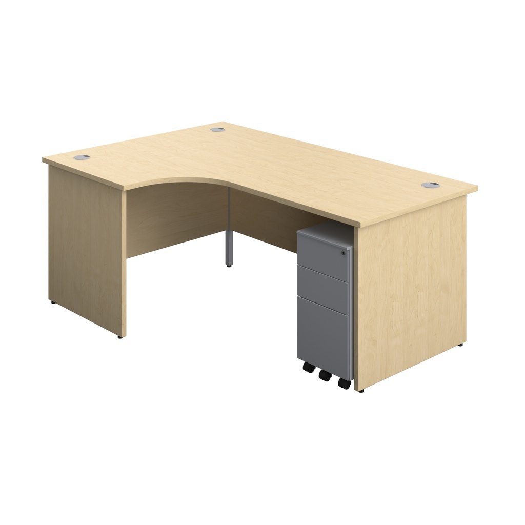 Panel Left Hand Radial Desk + 3 Drawer Slimline Steel Mobile Pedestal Bundle (FSC) | 1800X1200 | Maple/Silver | 