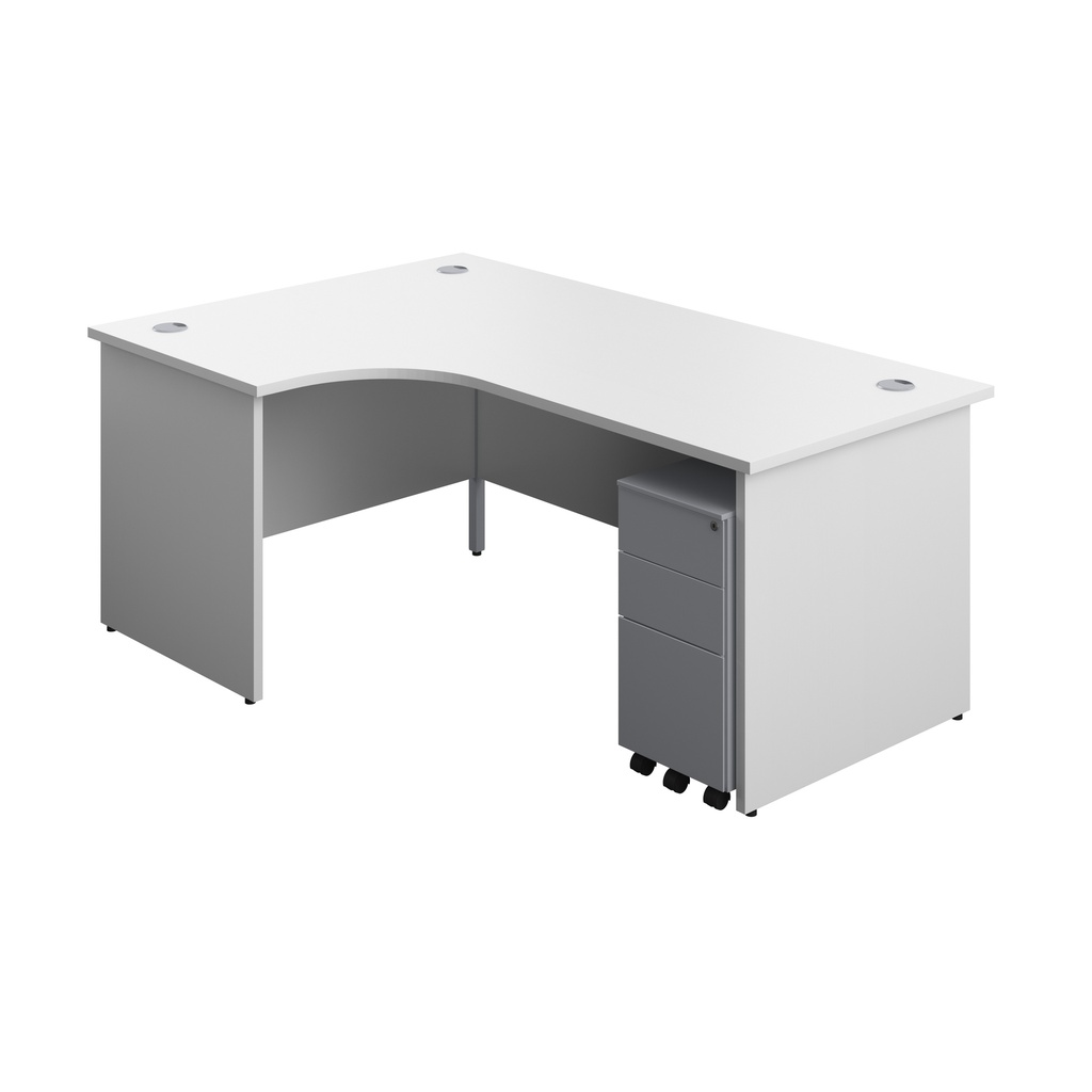 Panel Left Hand Radial Desk + 3 Drawer Slimline Steel Mobile Pedestal Bundle (FSC) | 1800X1200 | White/Silver | 