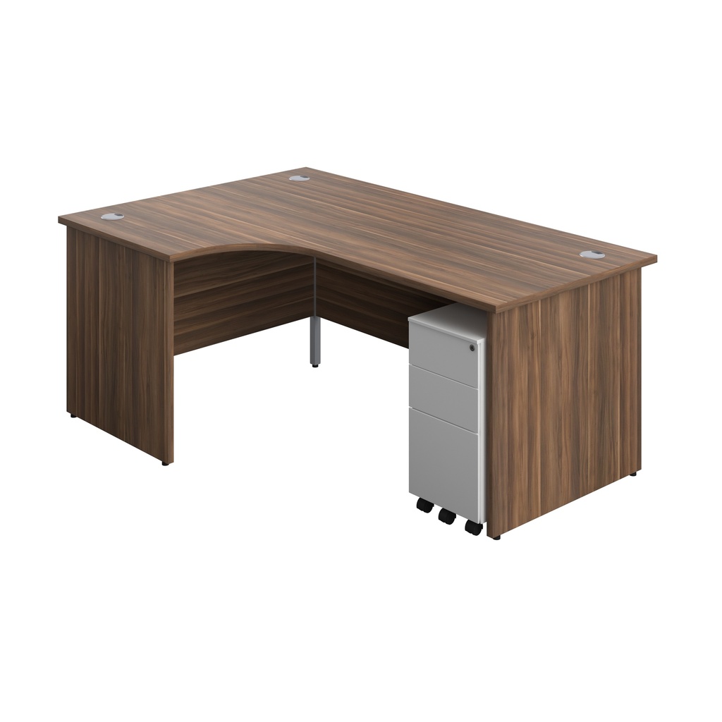 Panel Left Hand Radial Desk + 3 Drawer Slimline Steel Mobile Pedestal Bundle (FSC) | 1800X1200 | Dark Walnut/White | 