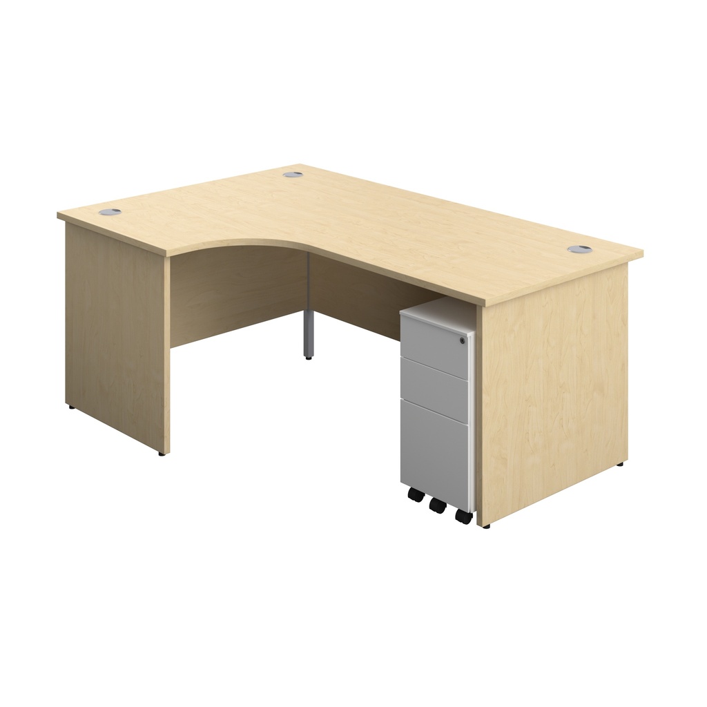 Panel Left Hand Radial Desk + 3 Drawer Slimline Steel Mobile Pedestal Bundle (FSC) | 1800X1200 | Maple/White | 