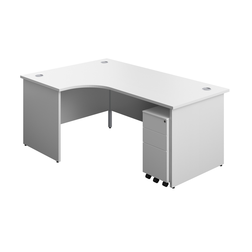 Panel Left Hand Radial Desk + 3 Drawer Slimline Steel Mobile Pedestal Bundle (FSC) | 1800X1200 | White/White | 