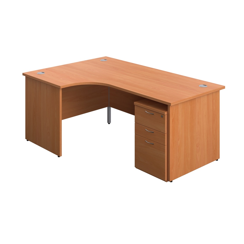 Panel Left Hand Radial Desk + 3 Drawer Under Desk Pedestal Bundle (FSC) | 1800X1200 | Beech/Beech | 
