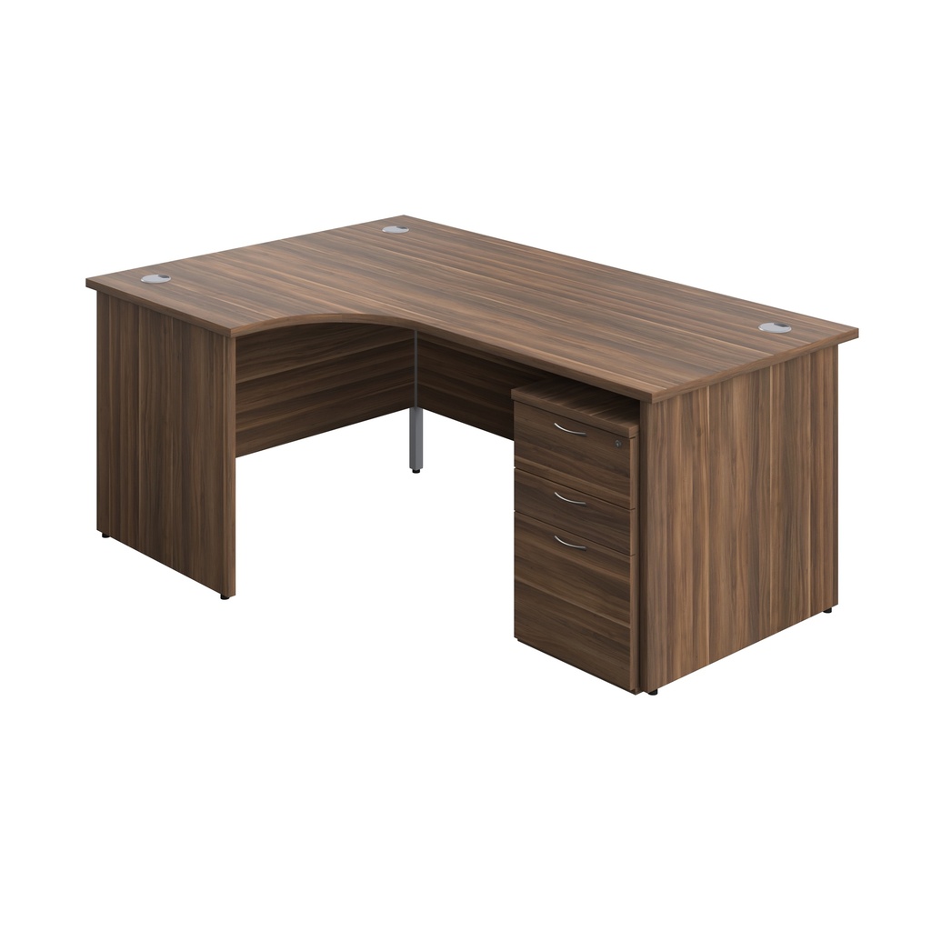 Panel Left Hand Radial Desk + 3 Drawer Under Desk Pedestal Bundle (FSC) | 1800X1200 | Dark Walnut/Dark Walnut | 