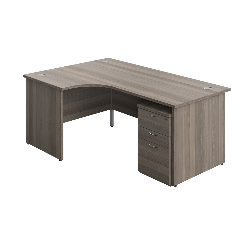 Panel Left Hand Radial Desk + 3 Drawer Under Desk Pedestal Bundle (FSC) | 1800X1200 | Grey Oak/Grey Oak | 