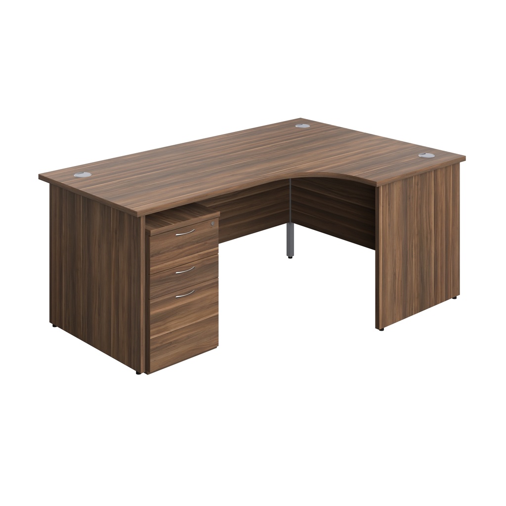Panel Right Hand Radial Desk + 3 Drawer High Mobile Pedestal Bundle (FSC) | 1800X1200 | Dark Walnut/Dark Walnut | 