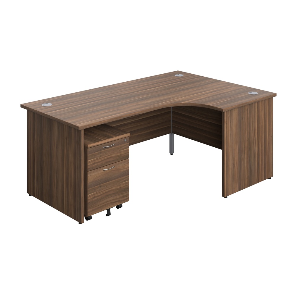 Panel Right Hand Radial Desk + 2 Drawer Mobile Pedestal Bundle (FSC) | 1800X1200 | Dark Walnut/Dark Walnut | 