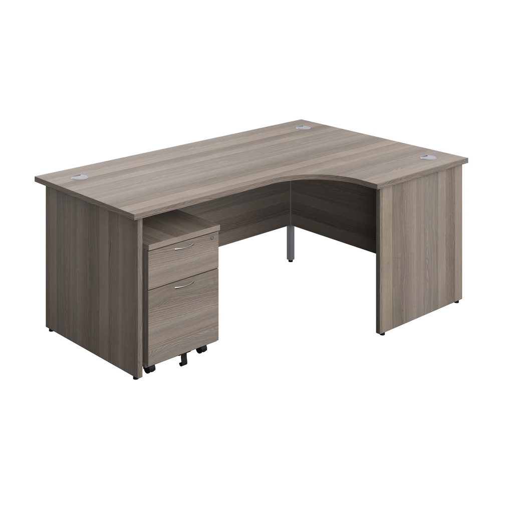 Panel Right Hand Radial Desk + 2 Drawer Mobile Pedestal Bundle (FSC) | 1800X1200 | Grey Oak/Grey Oak | 