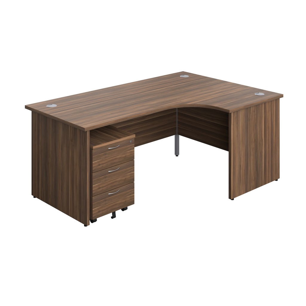 Panel Right Hand Radial Desk + 3 Drawer Mobile Pedestal Bundle (FSC) | 1800X1200 | Dark Walnut/Dark Walnut | 