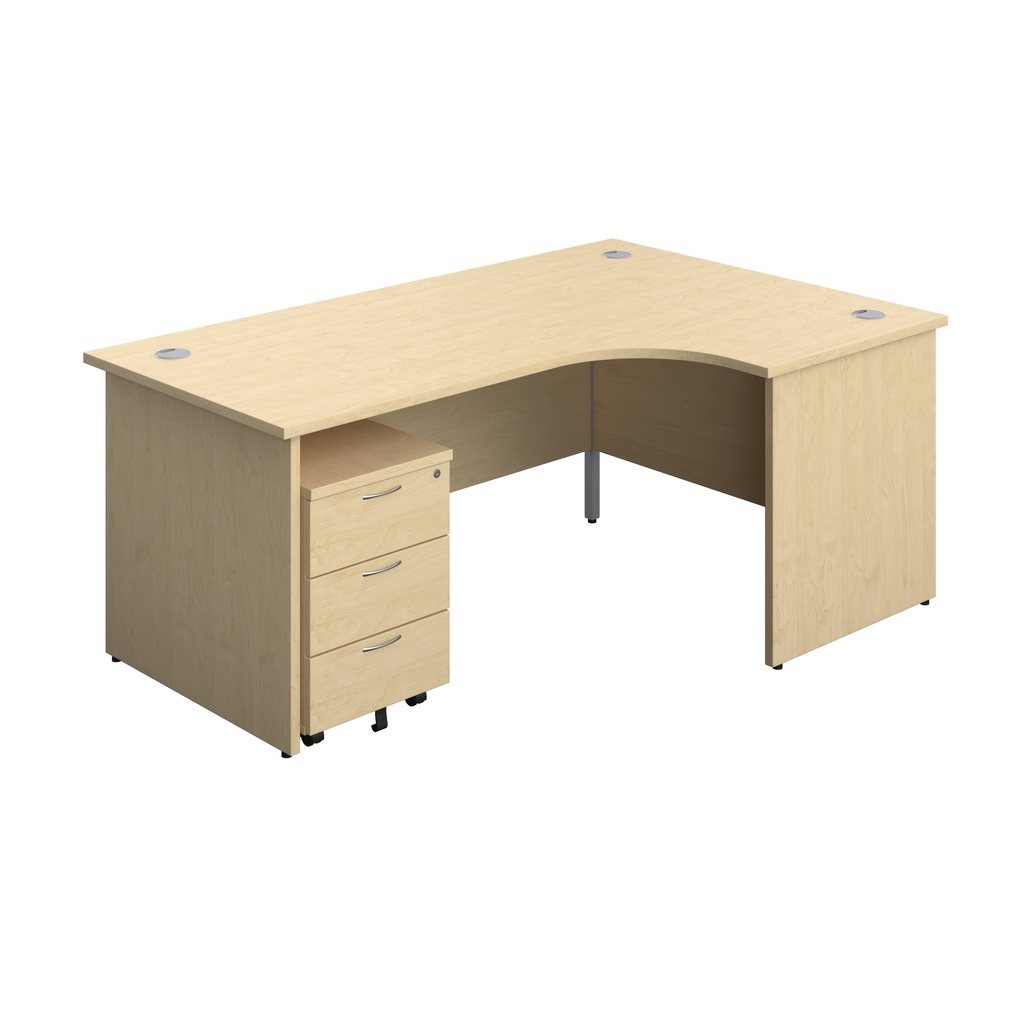 Panel Right Hand Radial Desk + 3 Drawer Mobile Pedestal Bundle (FSC) | 1800X1200 | Maple/Maple | 
