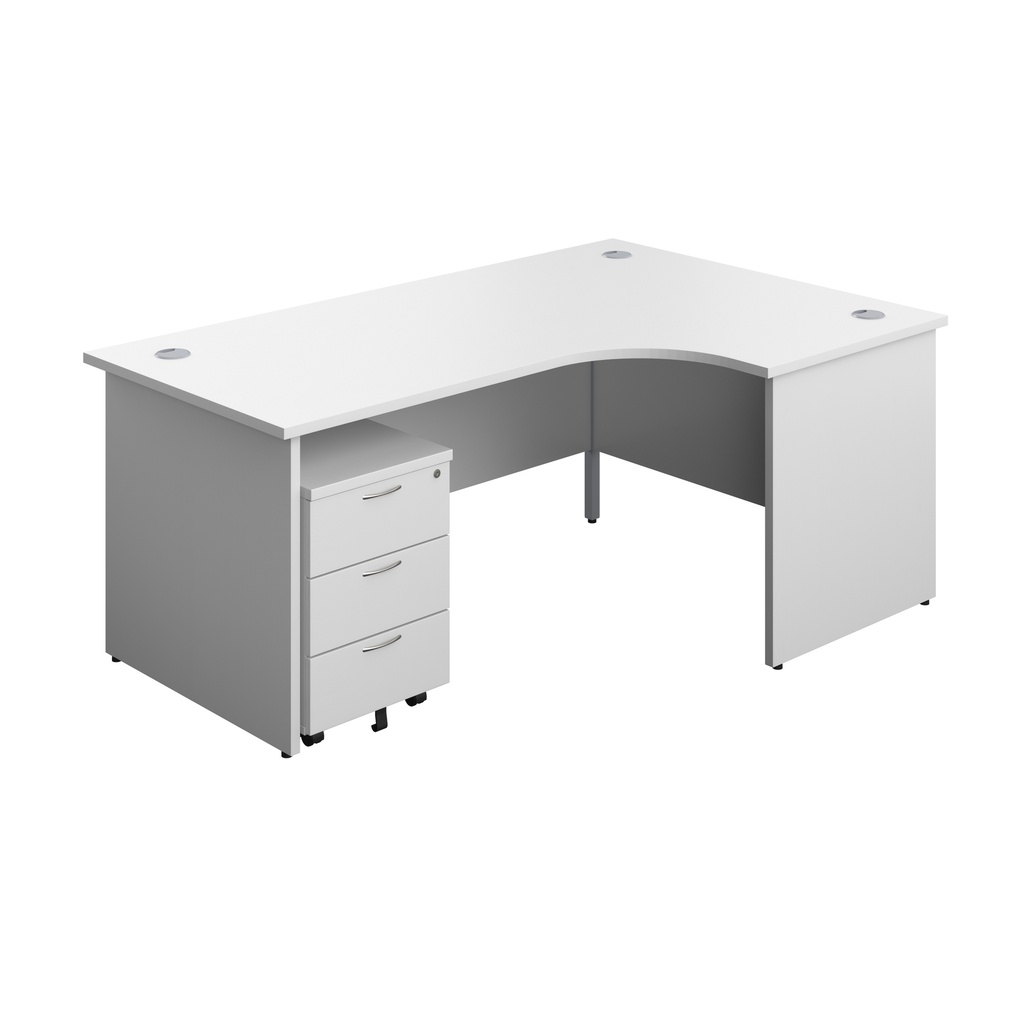 Panel Right Hand Radial Desk + 3 Drawer Mobile Pedestal Bundle (FSC) | 1800X1200 | White/White | 