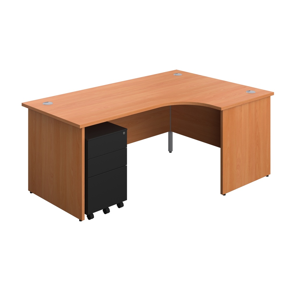 Panel Right Hand Radial Desk + 3 Drawer Steel Mobile Pedestal Bundle (FSC) | 1800X1200 | Beech/Black | 