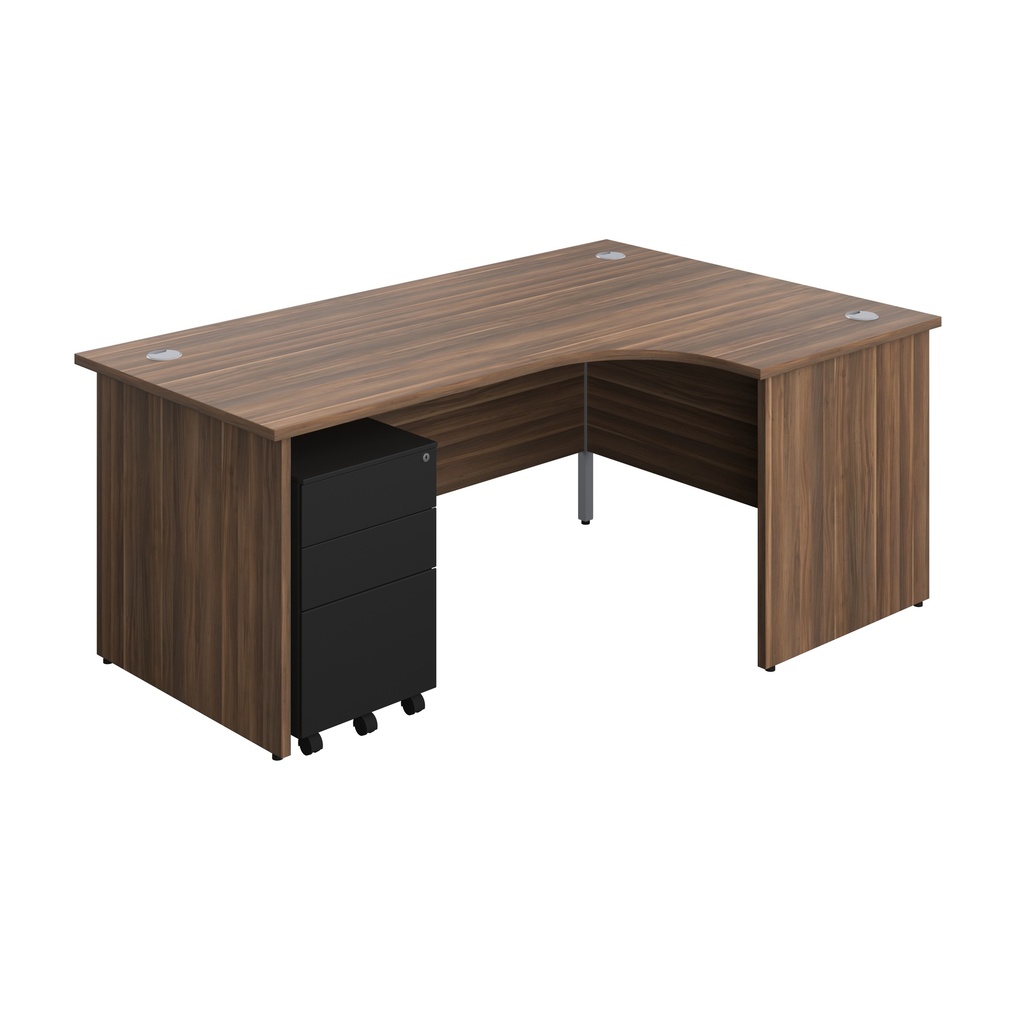Panel Right Hand Radial Desk + 3 Drawer Steel Mobile Pedestal Bundle (FSC) | 1800X1200 | Dark Walnut/Black | 