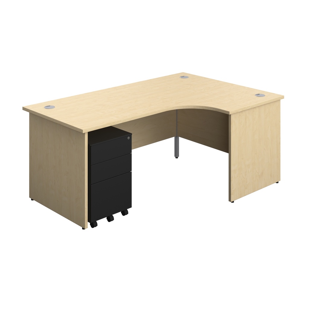 Panel Right Hand Radial Desk + 3 Drawer Steel Mobile Pedestal Bundle (FSC) | 1800X1200 | Maple/Black | 