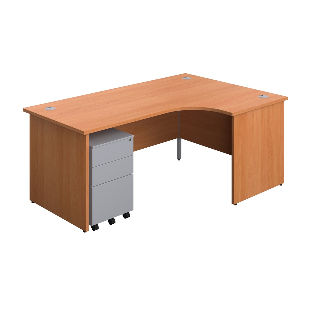 Panel Right Hand Radial Desk + 3 Drawer Steel Mobile Pedestal Bundle (FSC) | 1800X1200 | Beech/Silver | 