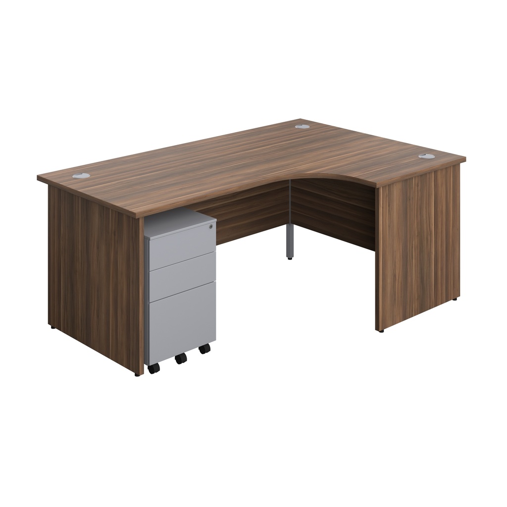 Panel Right Hand Radial Desk + 3 Drawer Steel Mobile Pedestal Bundle (FSC) | 1800X1200 | Dark Walnut/Silver | 