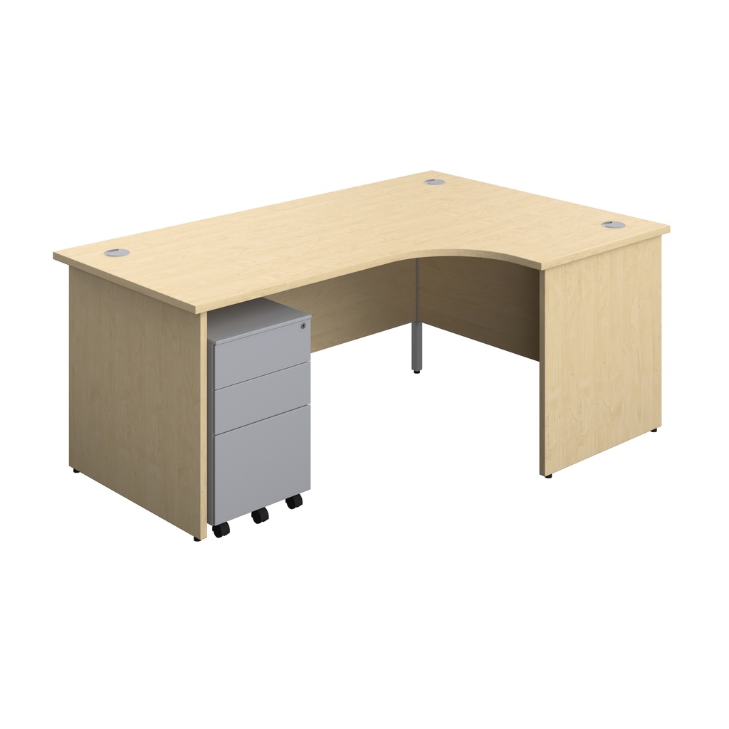 Panel Right Hand Radial Desk + 3 Drawer Steel Mobile Pedestal Bundle (FSC) | 1800X1200 | Maple/Silver | 