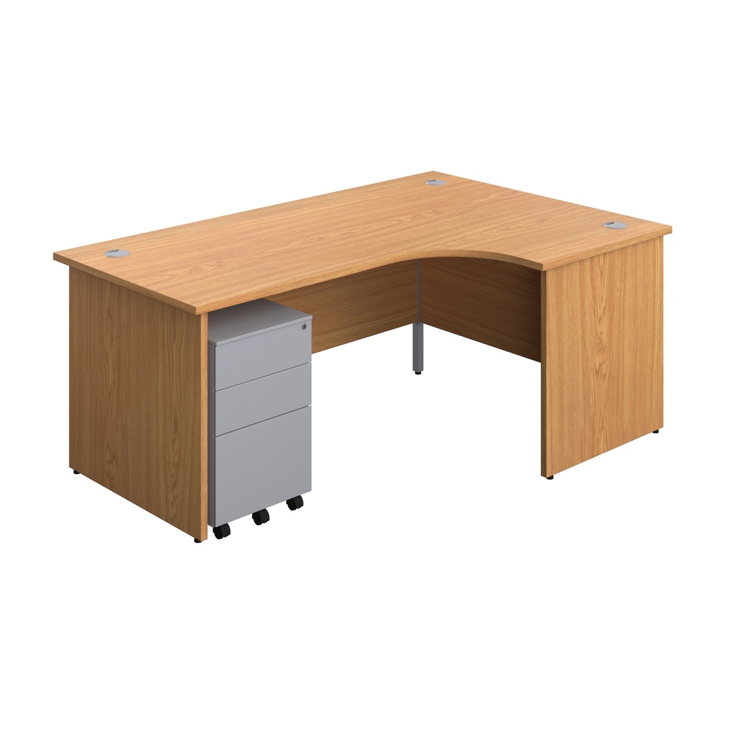 Panel Right Hand Radial Desk + 3 Drawer Steel Mobile Pedestal Bundle (FSC) | 1800X1200 | Nova Oak/Silver | 