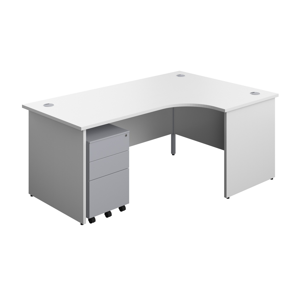 Panel Right Hand Radial Desk + 3 Drawer Steel Mobile Pedestal Bundle (FSC) | 1800X1200 | White/Silver | 