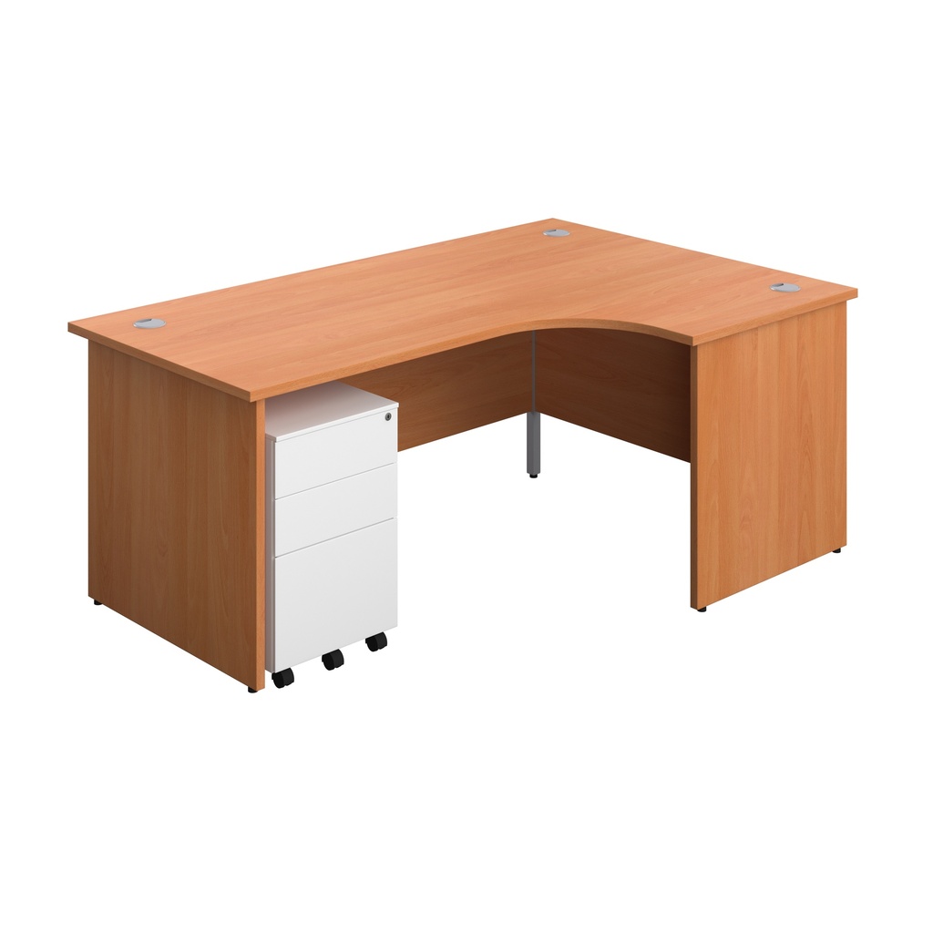 Panel Right Hand Radial Desk + 3 Drawer Steel Mobile Pedestal Bundle (FSC) | 1800X1200 | Beech/White | 