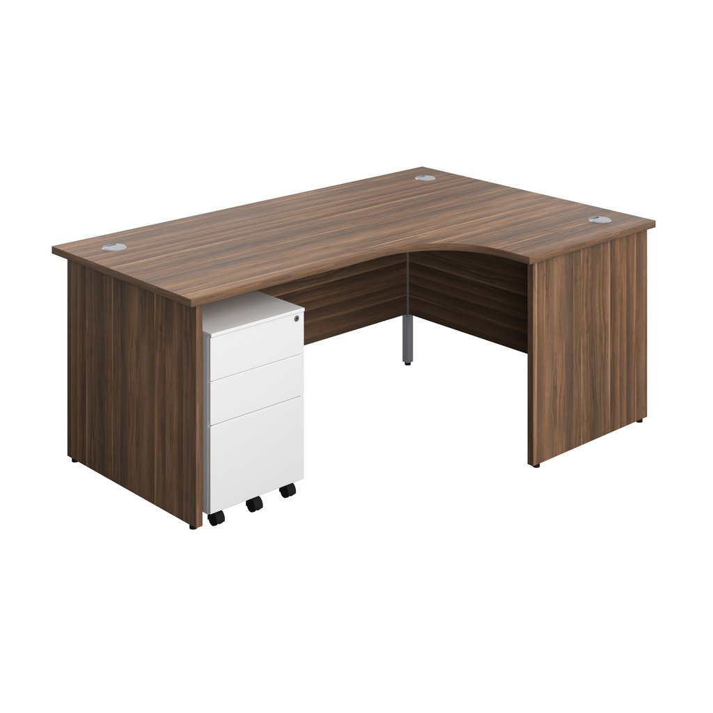 Panel Right Hand Radial Desk + 3 Drawer Steel Mobile Pedestal Bundle (FSC) | 1800X1200 | Dark Walnut/White | 